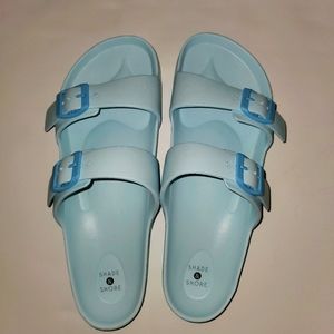 Shade and Shore turquoise slides
